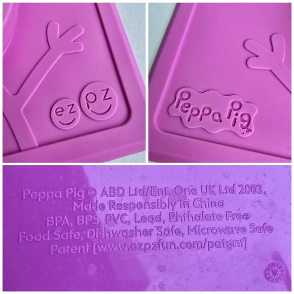 Peppa Pig Plate EZ PZ Pink Silicone Toddler Place Mat Bowl Cartoon Character - Picture 2 of 5